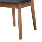 Ensemble de 2 chaises de salle à manger de style moderne du milieu du siècle, en tissu noir et bois d'hévéa finition chêne français brun, style Danemark