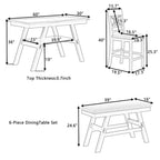 Ensemble de salle à manger 6 pièces en bois, hauteur comptoir, avec étagère de rangement