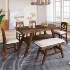Ensemble de salle à manger 6 pièces en bois, hauteur comptoir, avec étagère de rangement