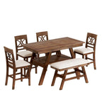 Ensemble de salle à manger 6 pièces en bois, hauteur comptoir, avec étagère de rangement