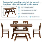 Ensemble de salle à manger 6 pièces en bois, hauteur comptoir, avec étagère de rangement