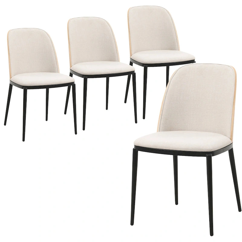 Ensemble de 4 chaises de salle à manger avec assise rembourrée et structure en MDF et acier.