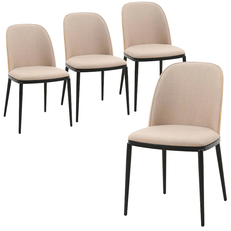 Ensemble de 4 chaises de salle à manger avec assise rembourrée et structure en MDF et acier.