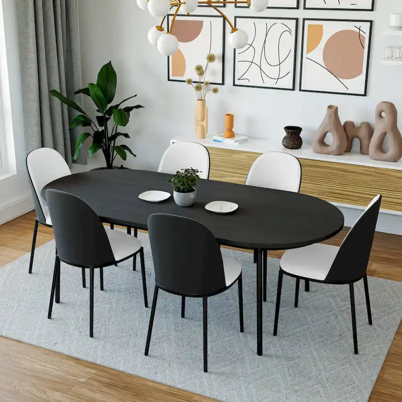 Ensemble de 4 chaises de salle à manger avec assise rembourrée et structure en MDF et acier.