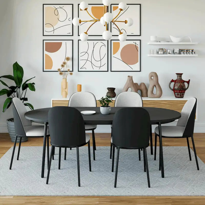 Ensemble de 4 chaises de salle à manger avec assise rembourrée et structure en MDF et acier.