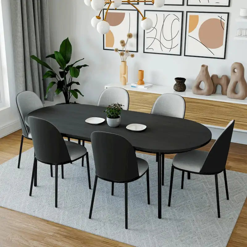 Ensemble de 4 chaises de salle à manger avec assise rembourrée et structure en MDF et acier.