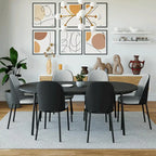 Ensemble de 4 chaises de salle à manger avec assise rembourrée et structure en MDF et acier.