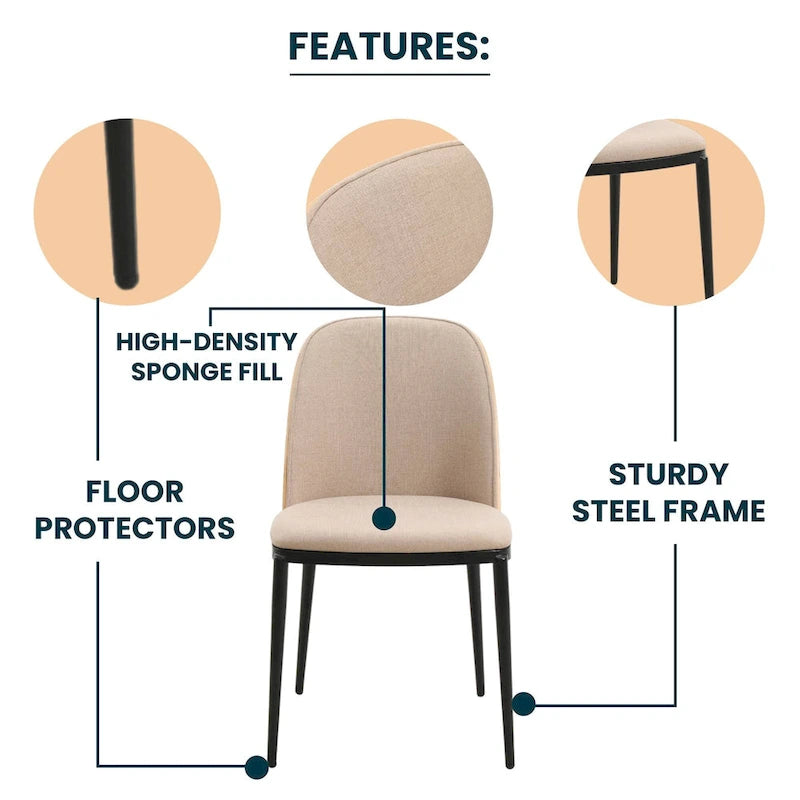 Ensemble de 4 chaises de salle à manger avec assise rembourrée et structure en MDF et acier.