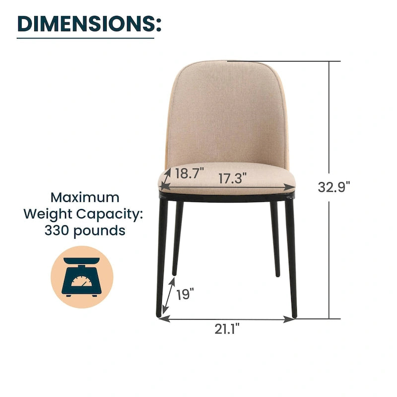 Ensemble de 4 chaises de salle à manger avec assise rembourrée et structure en MDF et acier.