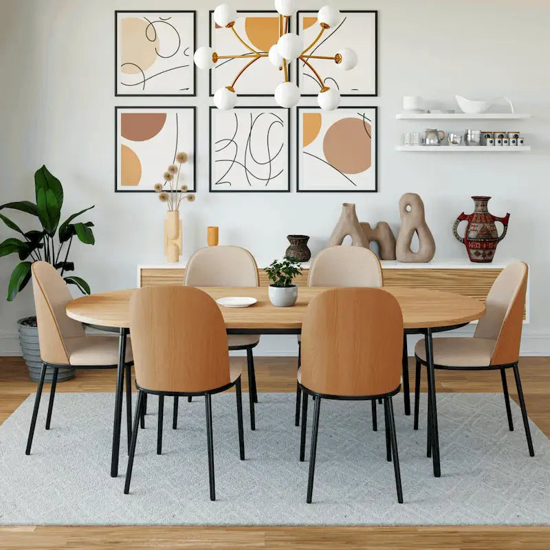 Ensemble de 4 chaises de salle à manger avec assise rembourrée et structure en MDF et acier.
