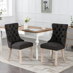 Chaise de salle à manger capitonnée en lin avec pieds en bois massif, lot de 2