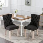 Chaise de salle à manger capitonnée en lin avec pieds en bois massif, lot de 2