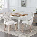Chaise de salle à manger capitonnée en lin avec pieds en bois massif, lot de 2