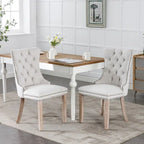 Chaise de salle à manger capitonnée en lin avec pieds en bois massif, lot de 2