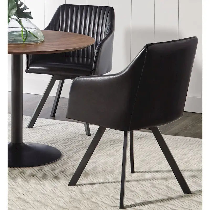 Chaise de salle à manger pivotante rétro en similicuir noir avec piètement en métal