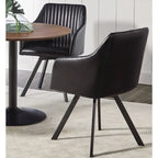 Chaise de salle à manger pivotante rétro en similicuir noir avec piètement en métal