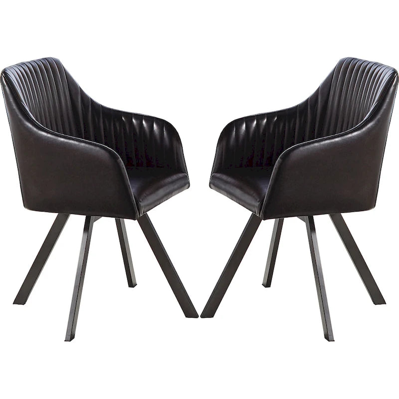 Chaise de salle à manger pivotante rétro en similicuir noir avec piètement en métal
