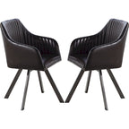 Chaise de salle à manger pivotante rétro en similicuir noir avec piètement en métal