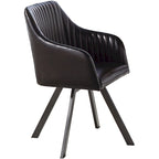 Chaise de salle à manger pivotante rétro en similicuir noir avec piètement en métal