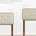 Tête de lit Glendale traditionnelle en tissu beige capitonné à boutons, format king, en bois de noyer.