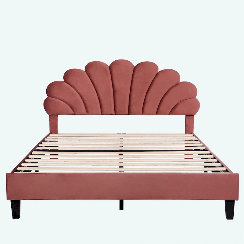 Lit plateforme rembourré Queen Size à motif floral