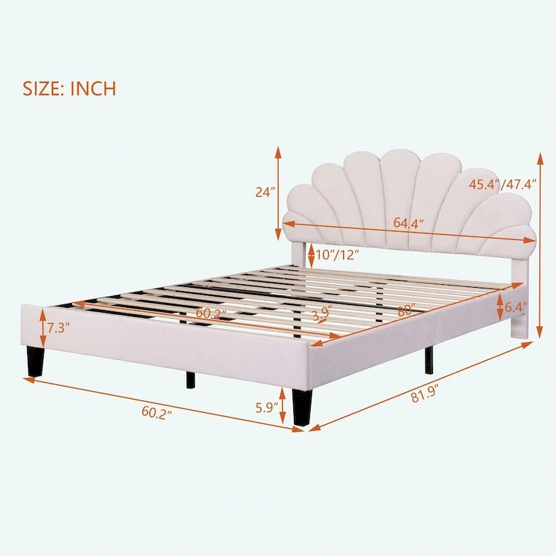 Lit plateforme rembourré Queen Size à motif floral