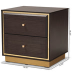 Table de chevet Cormac Transitional en bois et métal, 2 tiroirs, noyer/marron foncé