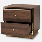 Table de chevet Cormac Transitional en bois et métal, 2 tiroirs, noyer/marron foncé