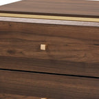 Table de chevet Cormac Transitional en bois et métal, 2 tiroirs, noyer/marron foncé