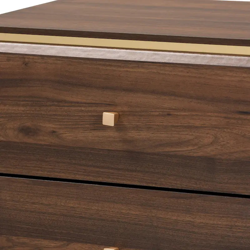 Table de chevet Cormac Transitional en bois et métal, 2 tiroirs, noyer/marron foncé