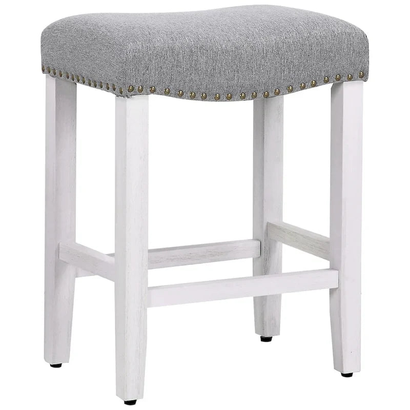 Tabouret de bar Jameson en polyester blanc antique, 61 cm (24 pouces), recouvert de tissu,