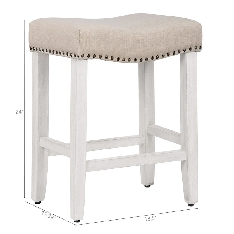 Tabouret de bar Jameson en polyester blanc antique, 61 cm (24 pouces), recouvert de tissu,
