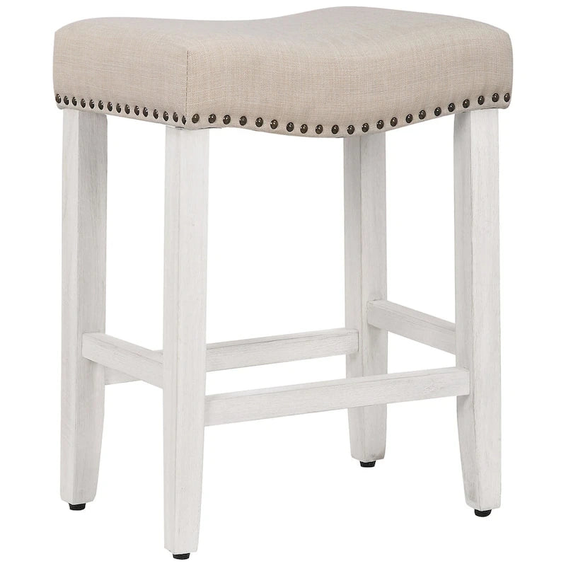 Tabouret de bar Jameson en polyester blanc antique, 61 cm (24 pouces), recouvert de tissu,