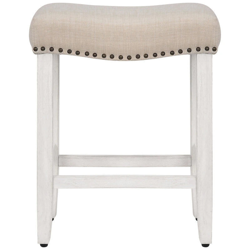 Tabouret de bar Jameson en polyester blanc antique, 61 cm (24 pouces), recouvert de tissu,