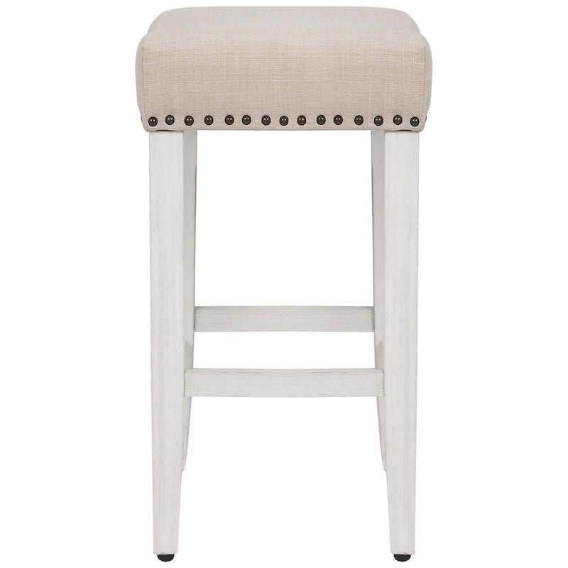 Tabouret de bar Jameson en polyester blanc antique, 61 cm (24 pouces), recouvert de tissu,