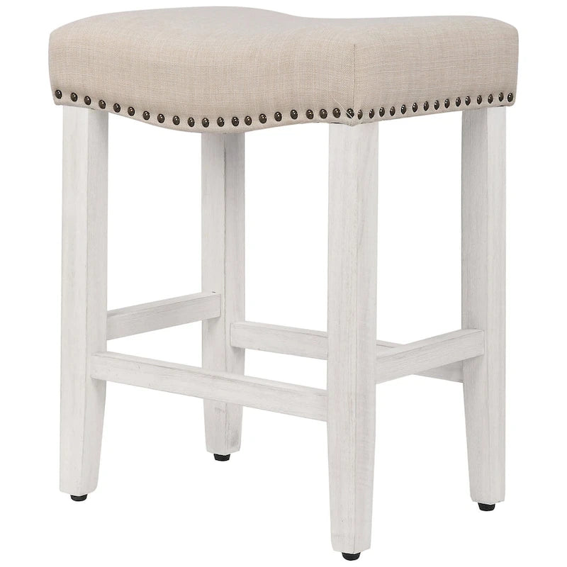 Tabouret de bar Jameson en polyester blanc antique, 61 cm (24 pouces), recouvert de tissu,