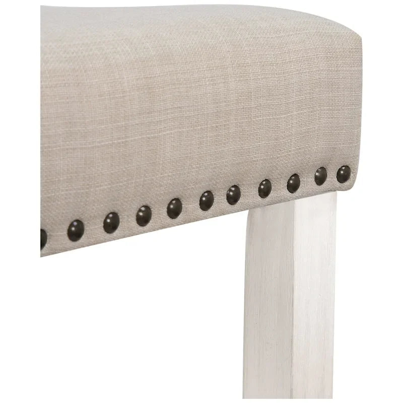 Tabouret de bar Jameson en polyester blanc antique, 61 cm (24 pouces), recouvert de tissu,