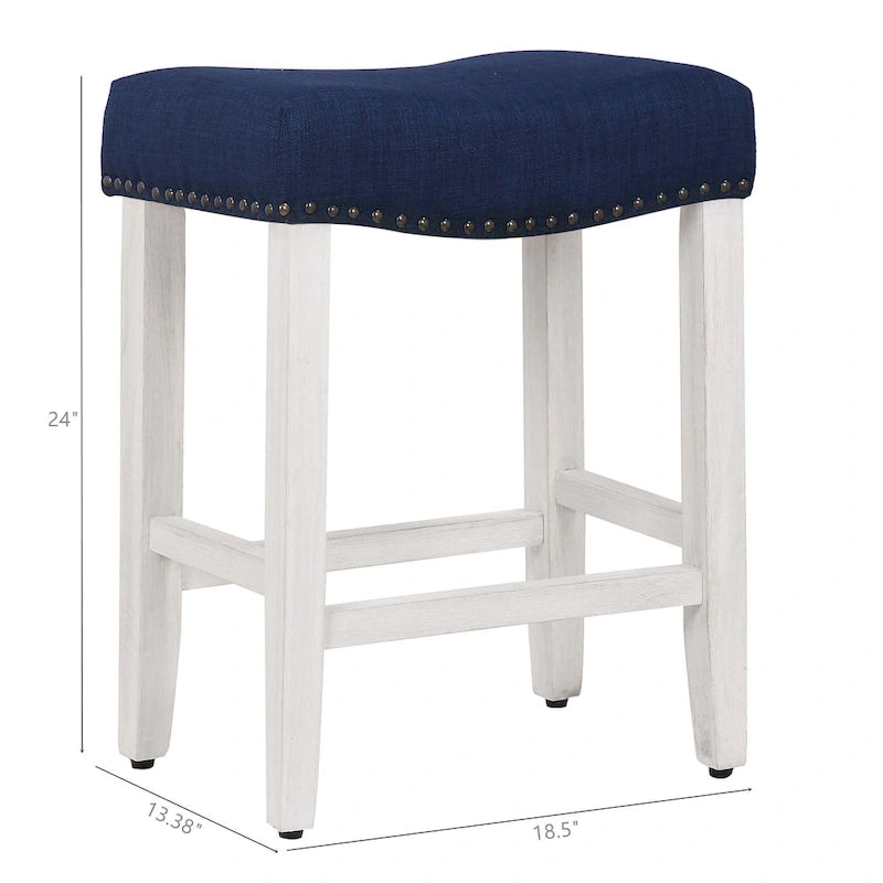 Tabouret de bar Jameson en polyester blanc antique, 61 cm (24 pouces), recouvert de tissu,