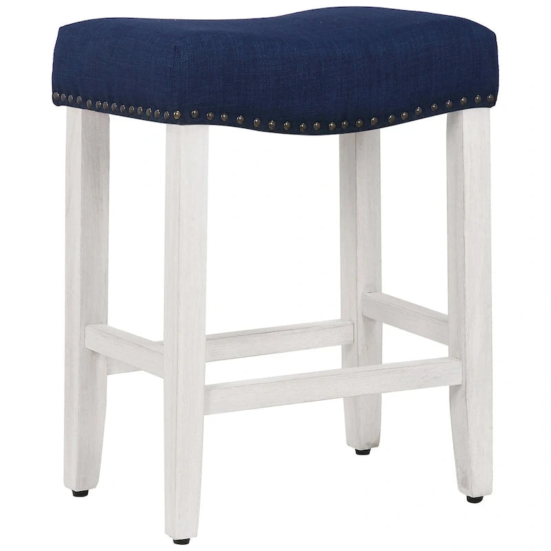 Tabouret de bar Jameson en polyester blanc antique, 61 cm (24 pouces), recouvert de tissu,