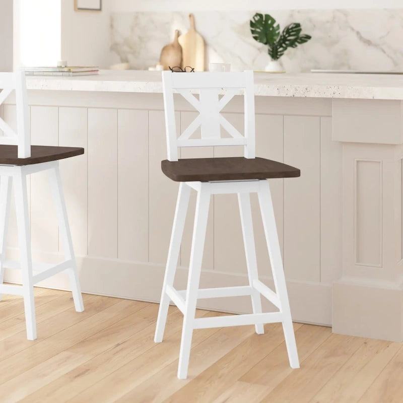 Tabouret de bar pivotant en bois de style ferme moderne