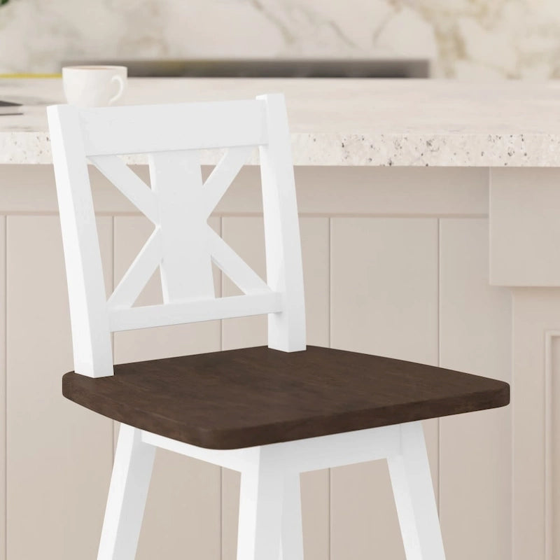 Tabouret de bar pivotant en bois de style ferme moderne