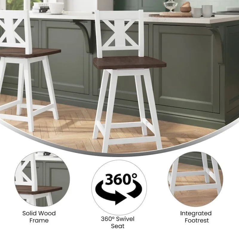Tabouret de bar pivotant en bois de style ferme moderne