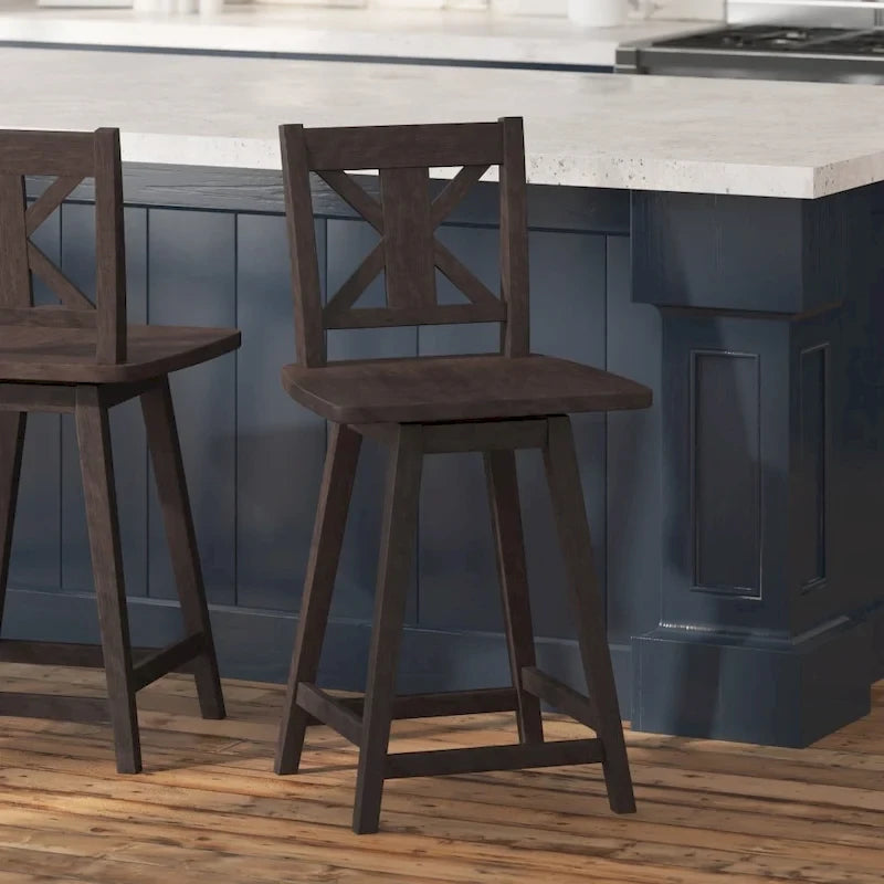 Tabouret de bar pivotant en bois de style ferme moderne