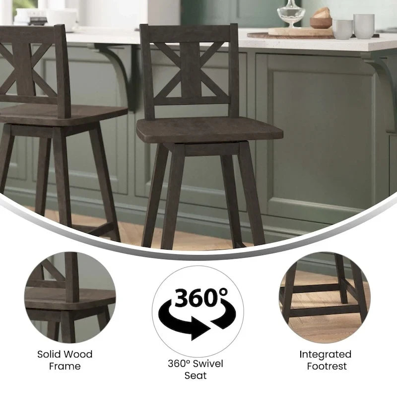 Tabouret de bar pivotant en bois de style ferme moderne