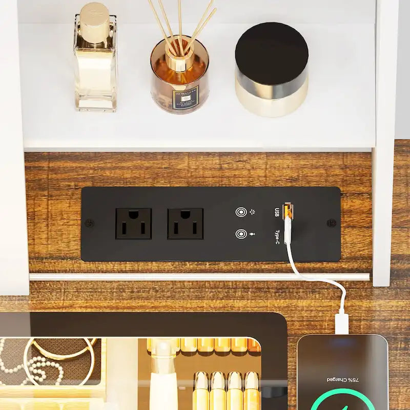 Coiffeuse avec éclairage LED et prises électriques