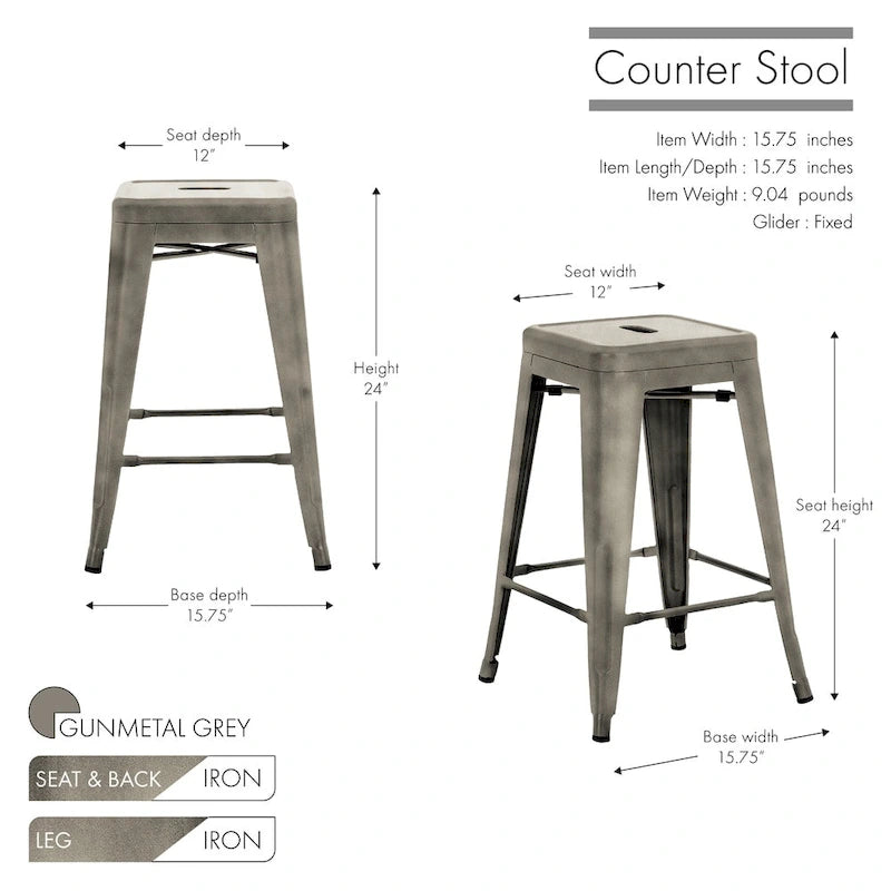 Tabourets de comptoir de patio en métal Carbon Loft Athos pour intérieur et extérieur (ensemble de 4)