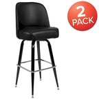 Lot de 2 tabourets de bar en métal avec assise baquet pivotante en vinyle et repose-pieds - 47 cm (P) x 47 cm (L) x 108 cm (H)
