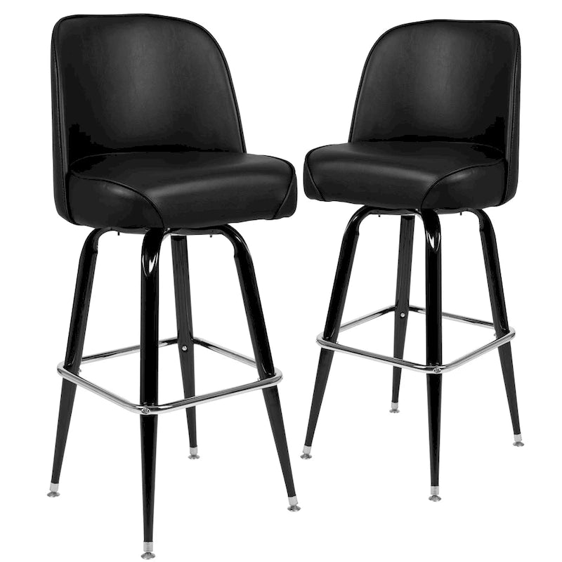 Lot de 2 tabourets de bar en métal avec assise baquet pivotante en vinyle et repose-pieds - 47 cm (P) x 47 cm (L) x 108 cm (H)