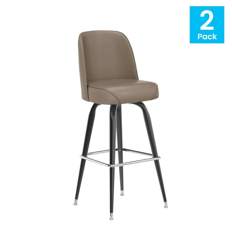 Lot de 2 tabourets de bar en métal avec assise baquet pivotante en vinyle et repose-pieds - 47 cm (P) x 47 cm (L) x 108 cm (H)