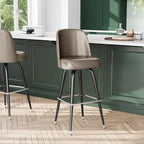 Lot de 2 tabourets de bar en métal avec assise baquet pivotante en vinyle et repose-pieds - 47 cm (P) x 47 cm (L) x 108 cm (H)
